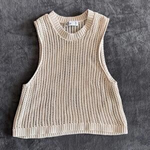 Hollister Beige Crochet Knit Sleeveless Top- Size Small